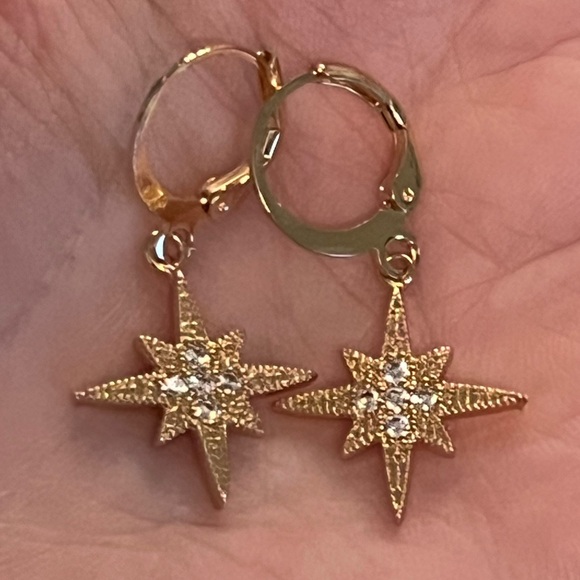 Gold Star Studded Drop Earrings - Picture 3 of 5